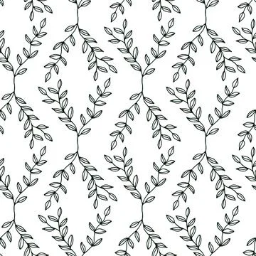 Doodle leaves seamless pattern with cute outline leaves. Vector background Stock Illustration