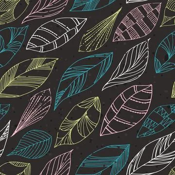 Doodle leaves seamless pattern. Leaves background. Doodle, vector Stock Illustration