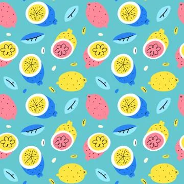 Doodle lemon pattern, seamless repeating ornament, colorful trendy background Stock Illustration