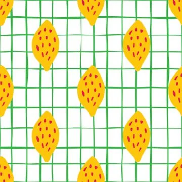 Doodle lemon seamless pattern. Hand drawn citrus fruits wallpaper. Summer bac Stock Illustration