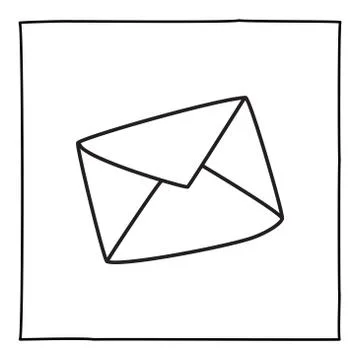 Doodle letter envelope icon or logo, hand drawn with thin black line. Stock Illustration