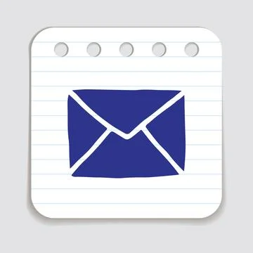 Doodle letter envelope icon or logo, hand drawn with thin black line Stock Illustration