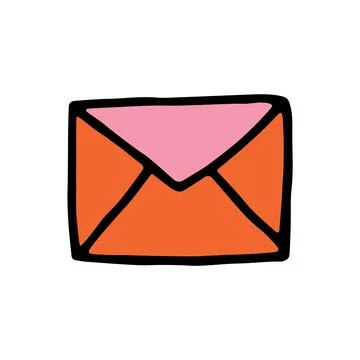 Doodle letter envelope icon or logo, hand drawn with thin black line Stock Illustration