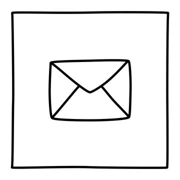 Doodle letter envelope icon or logo, hand drawn with thin black line Stock Illustration
