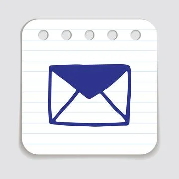 Doodle letter envelope icon or logo, hand drawn with thin black line Stock Illustration