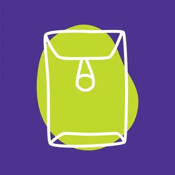 Doodle letter, open end button string envelope hand drawn with thin black line Stock Illustration