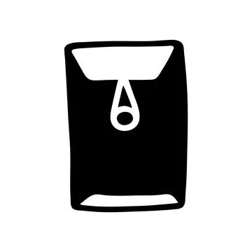 Doodle letter, open end button string envelope hand drawn with thin black line Stock Illustration