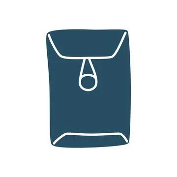 Doodle letter, open end button string envelope hand drawn with thin black line Stock Illustration