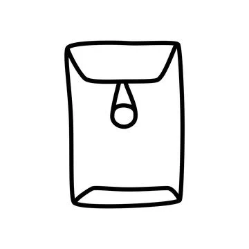 Doodle letter, open end button string envelope hand drawn with thin black line 스톡 일러스트