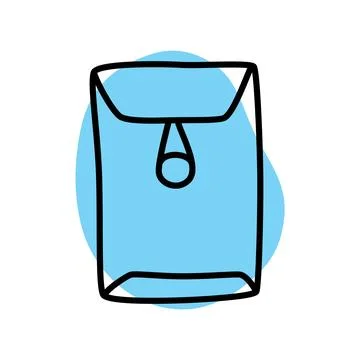 Doodle letter, open end button string envelope hand drawn with thin black lin Stock Illustration