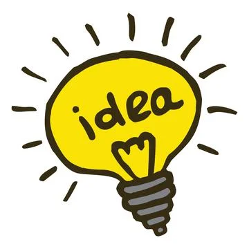 Doodle light bulb idea icon, hand drawn with thin black line Stock Illustration