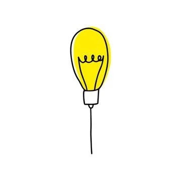 Doodle light bulb with rays shine, thin line. Hand drawn cute doodle light bulb Stock Illustration