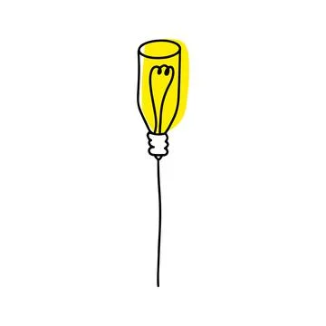Doodle light bulb with rays shine in tube shape, thin line. Hand drawn cute Stock Illustration