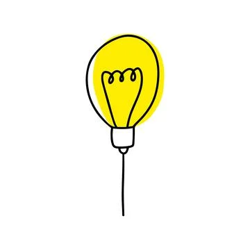 Doodle light bulb with rays shine, thin line. Hand drawn thin line light bulb Stock Illustration