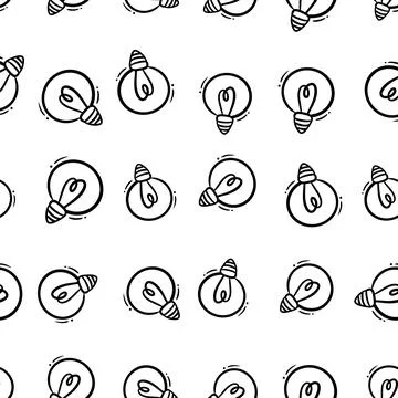 Doodle light bulb seamless pattern background. Stock Illustration