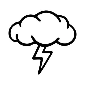 Doodle lightning with cloud. Hand-drawn thundercloud Stock Illustration