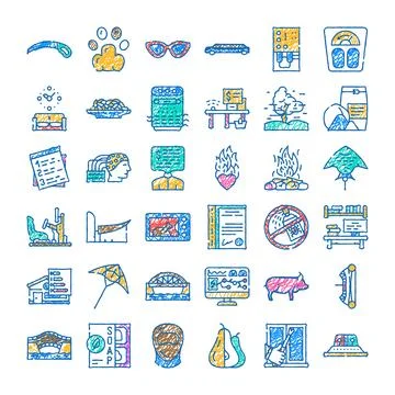 Doodle line art drawing vector icon set Stock Illustration