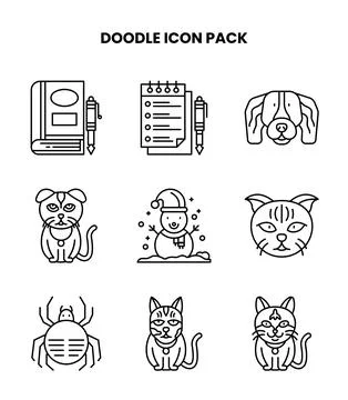 Doodle Line Bundle Icons Pack Stock Illustration