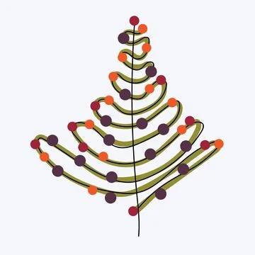 Doodle line Christmas tree drawing. Vector illustration Stock Illustration