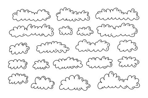 Doodle line cloud hand drawn in the sky Stock Illustration