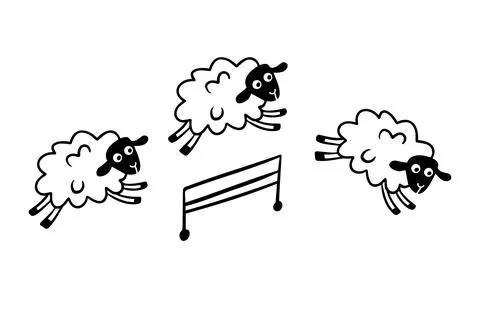 Doodle line cute sheep jumping over fence. Good night sleep poster. Counting Stock Illustration