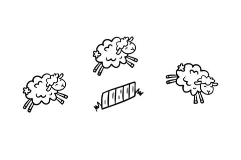Doodle line cute sheep jumping over fence. Good night sleep poster. Counting Stock Illustration