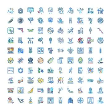 Doodle line icons collection presenting various concepts and objects Stock Illustration