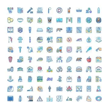Doodle line icons collection representing diverse daily life objects Stock Illustration