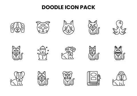Doodle Line Scalable Icons Pack Stock Illustration