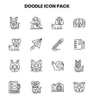 Doodle Line Scalable Icons Pack 库存插图
