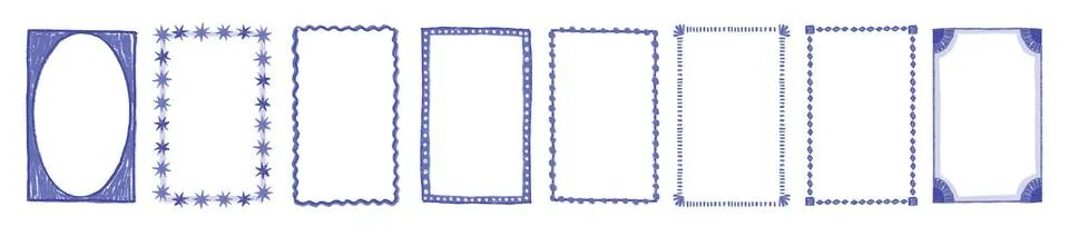 Doodle line scribble frame set, cute minimal wavy border, hand drawn crayon Illustrazione stock