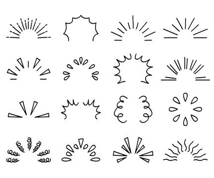 Doodle line sparkles and rays. Hand- drawn explosion lines confetti, sun bu.. Stock Illustration