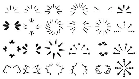 Doodle line sparkles and rays. Hand- drawn explosion lines confetti, sun bu.. Stock Illustration