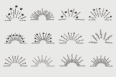Doodle line sparkles and rays. Hand- drawn explosion lines confetti, sun bu.. Stock Illustration