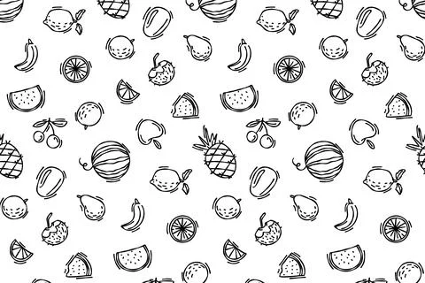 Doodle line summer seamless pattern with tropical fruits. Pattern for patte.. 스톡 일러스트