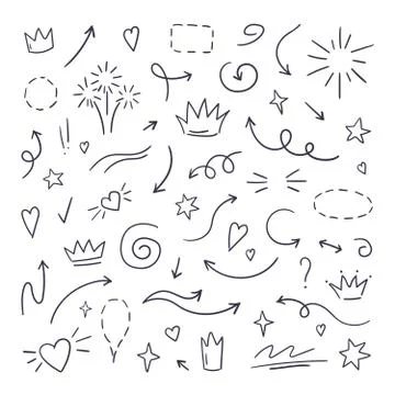Doodle line swash. Emphasis text highlighters, hand drawn brush stroke Illustrazione stock