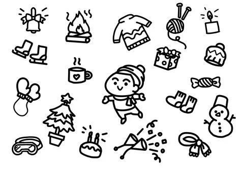 Doodle line Winter Icon Set Stock Illustration