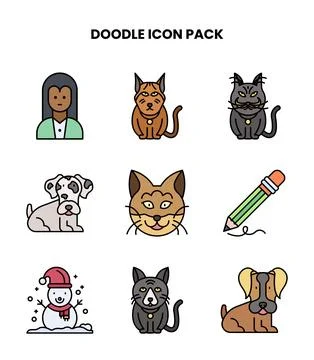 Doodle Lineal Color Vector Icons Pack Stock Illustration