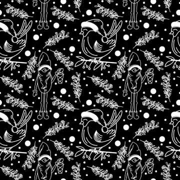 Doodle linear Christmas seamless pattern in vector Stock Illustration