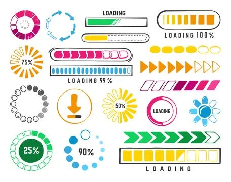 Doodle loading bars, update and internet load bar. Isolated status of progress Illustrazione stock