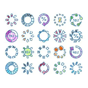 Doodle loading indicator set illustration for website design Stock Illustration