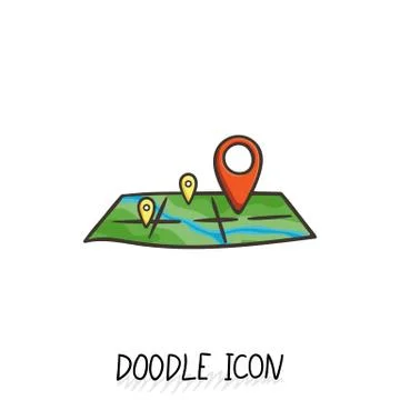 Doodle location icon. Map pictogram Illustrazione stock