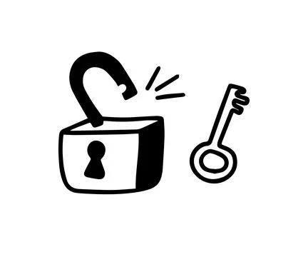 Doodle lock and key. Hand drawn sketch style. Protection, Isolated key to Stock Illustration