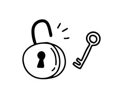 Doodle lock and key. Hand drawn sketch style. Protection, Isolated key to Stock Illustration