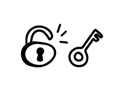 Doodle lock and key. Hand drawn sketch style. Protection, Isolated key to Stock Illustration