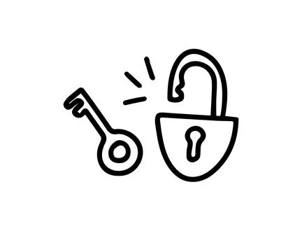 Doodle lock and key. Hand drawn sketch style. Protection, Isolated key to Stock Illustration