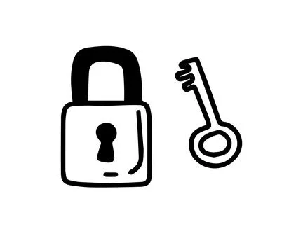 Doodle lock and key. Hand drawn sketch style. Protection, Isolated key to Stock Illustration