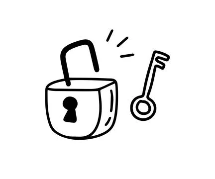Doodle lock and key. Hand drawn sketch style. Protection, Isolated key to Stock Illustration