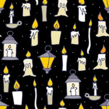 Doodle magic burning floating candles seamless pattern イラスト素材