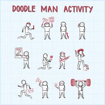 Doodle man activity two color Stock Illustration